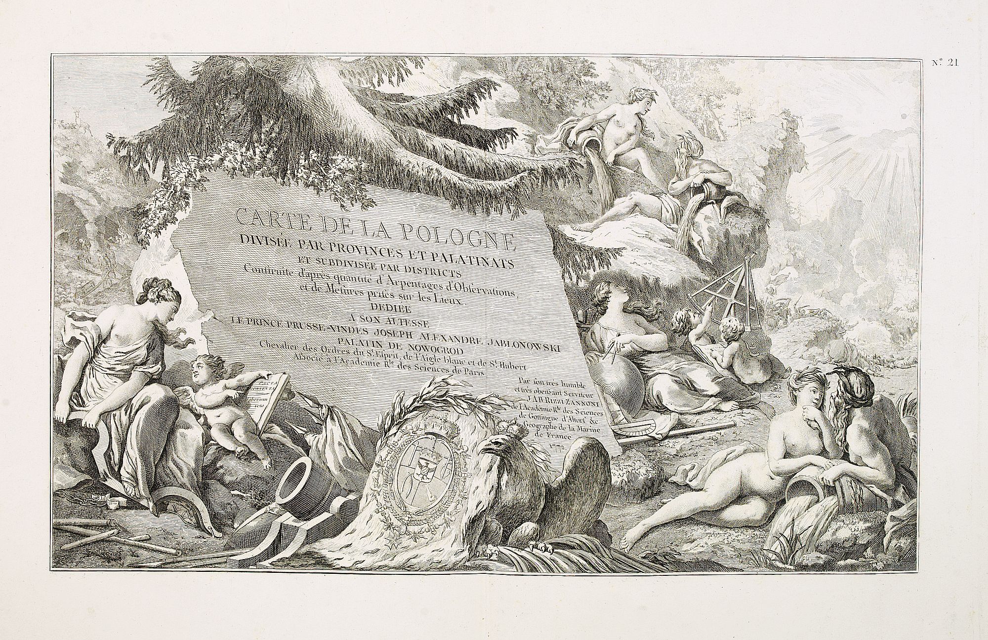 RIZZI-ZANNONI, Antoni.,  Carte de la Pologne divid� par Provinces et Palatinats et subdivis�e par districts . . . 1772. N�21. [Title page], antique map, old maps