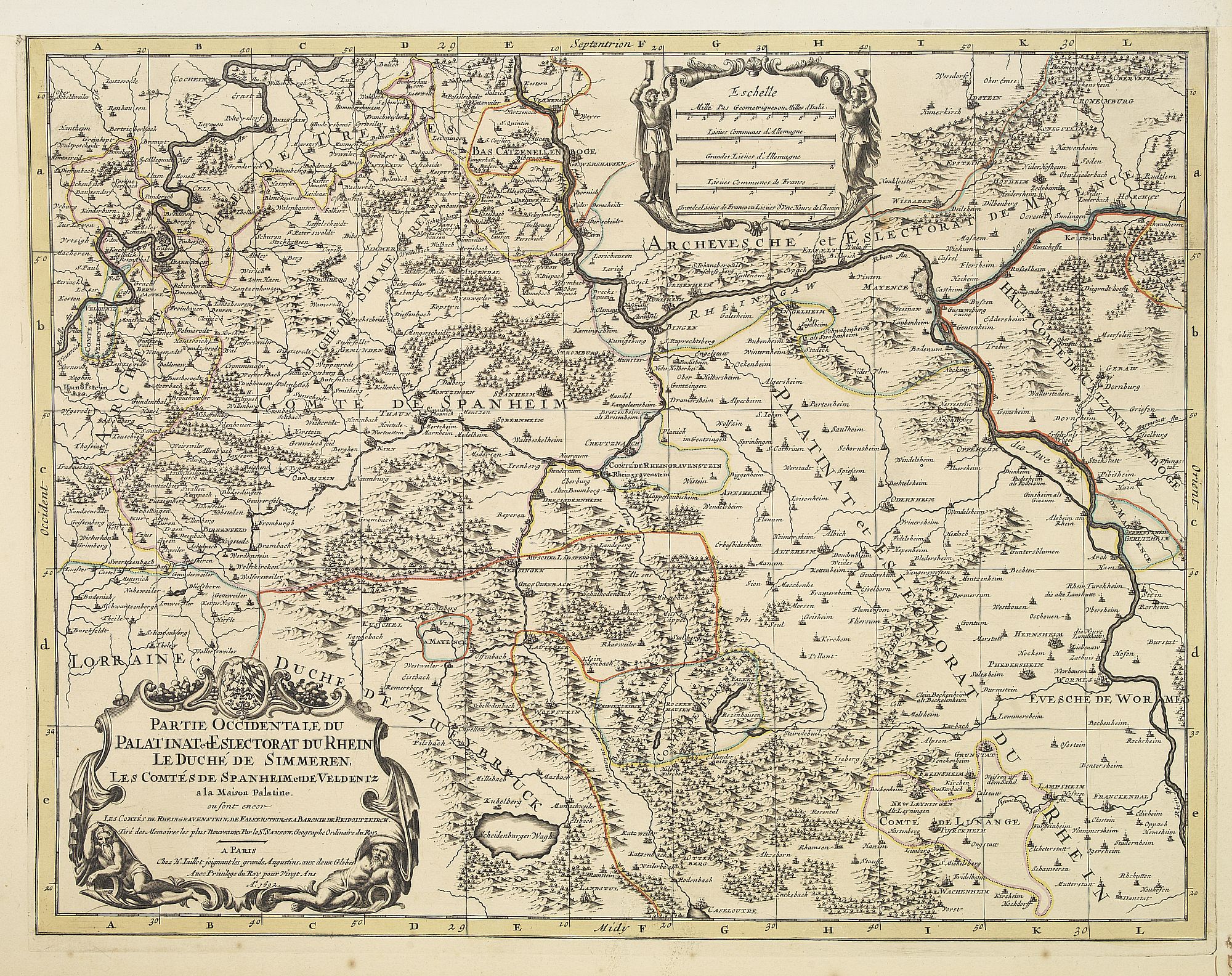 JAILLOT, H. / MORTIER, P.,  Partie Occidentale du Palatinat et Eslectorat du Rhein Le Duch� de Simmeren  . . ., antique map, old maps