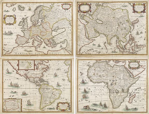 BERTIUS, P./ TAVERNIER, M., Rare set of 4 continent maps., antique map, old maps