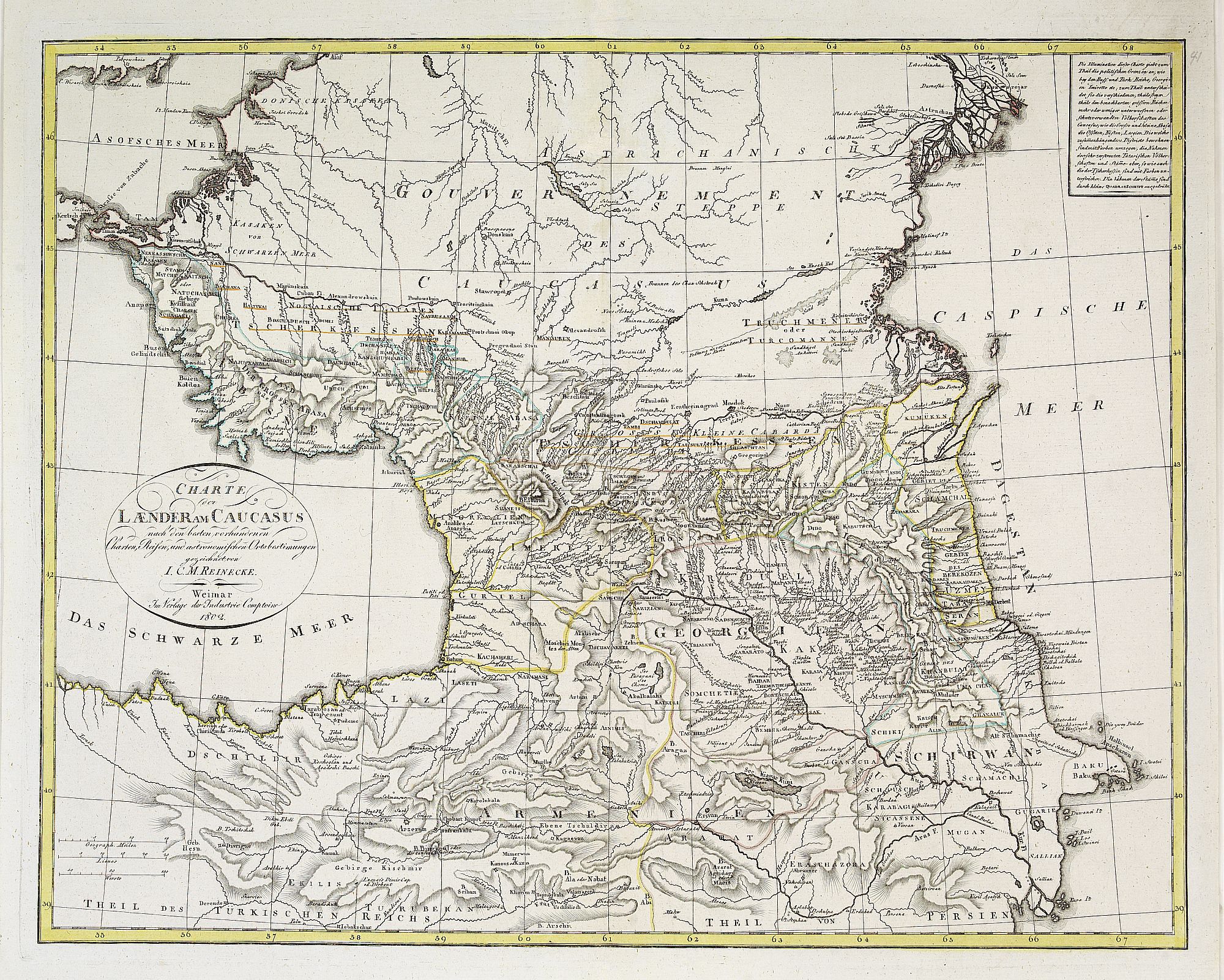 KUNST UND INDUSTRIE COMPTOIR,  Charte der Leander am Caucasus nach dem besten vorhanden . . ., antique map, old maps