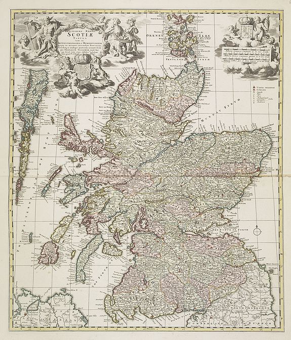 VISSCHER, N. / SCHENK, P., Exactissima Regni Scotiae Tabula tam in septentrionalem et meriodionalem quam in minores earundem provincias insulesq, et undique praetensas accurate . , ,, antique map, old maps