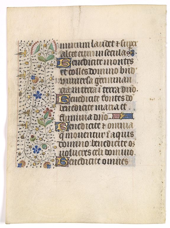FRANCISCAN BOOK OF HOURS, Leaf on vellum from a manuscript Book of Hours, use of Rome., antique map, old maps