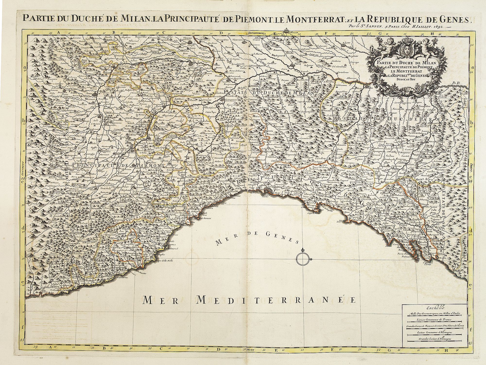 SANSON, N. / JAILLOT, A.H. / MORTIER, P.,  Partie du Duch� de Milan la principaut� de Pi�mont le Montferrat et la republique de Genes. . ., antique map, old maps