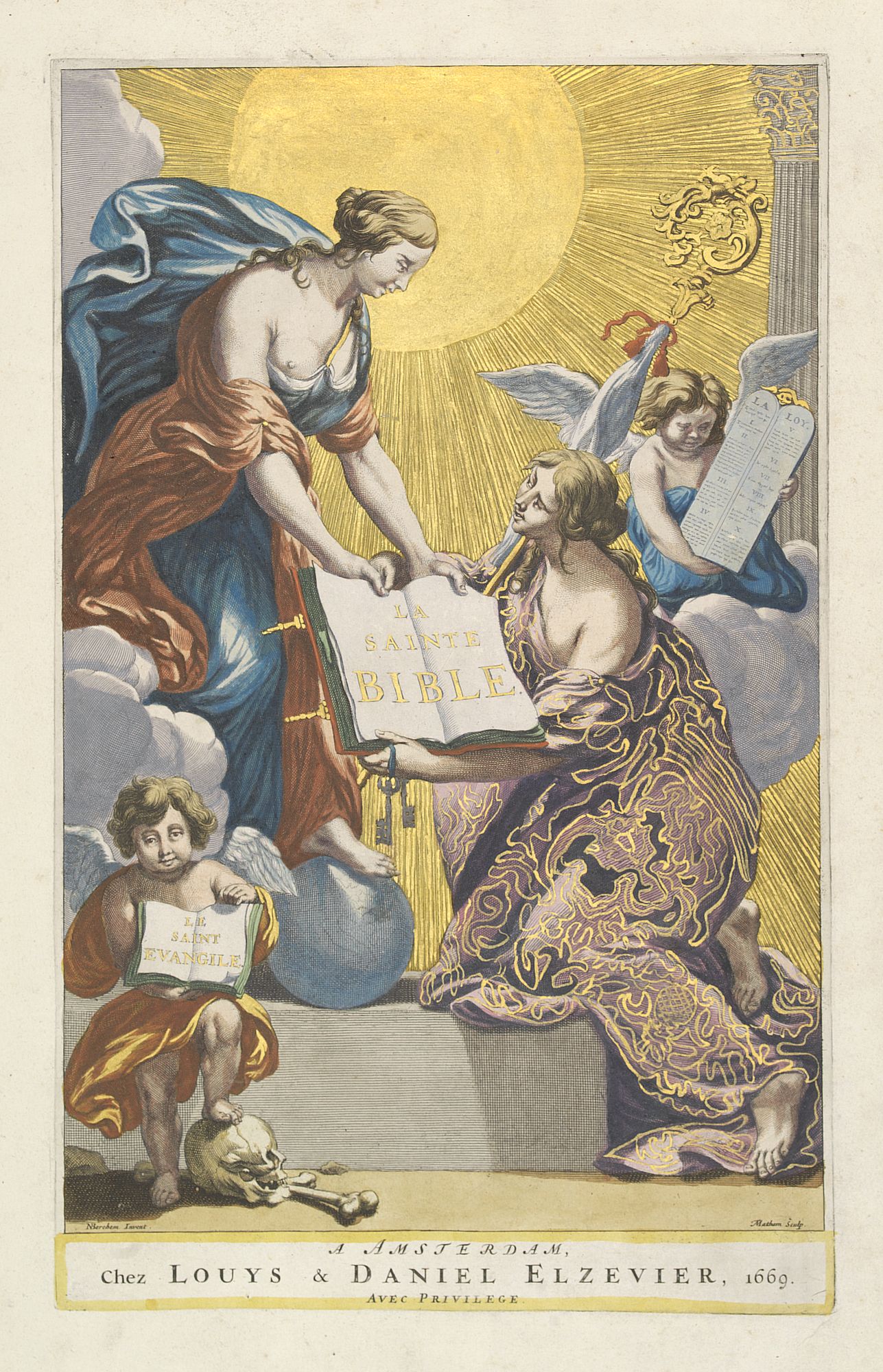 ELZEVIER, L. / D.,  [Title page of a bible], antique map, old maps
