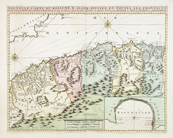 OTTENS, R. / J., Nouvelle carte du Roiaume D'Alger divisée en toutes ses provinces, avec une partie due cotes D'Espagne . . ., antique map, old maps