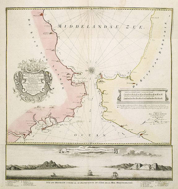 de LETH, H. / LYNSLAGER, H. / VAN KEULEN, J.,  Nieuwe Paskaart van t Naauw van de Straat. . . F.van Aerssen van Sommelsdyk, de plaat bommel en Spyk. . . Hendrik Lynslager. . . 1726., antique map, old maps