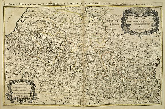 JAILLOT, H. / MORTIER, P.,  Les monts Pyren�es ou sont remarqu�s Les Passages de France en Espagne . . ., antique map, old maps