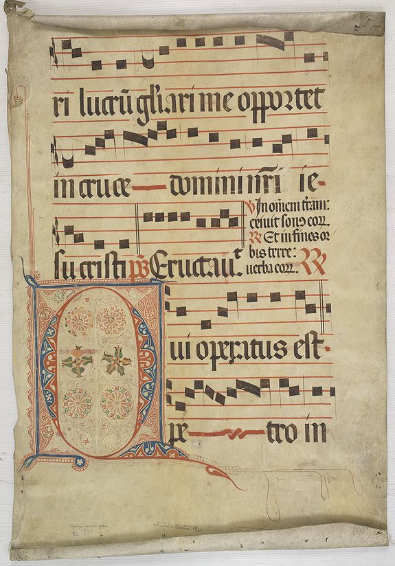 ANTIPHONARIUM, Giant leaf on vellum from an antiphonary., antique map, old maps