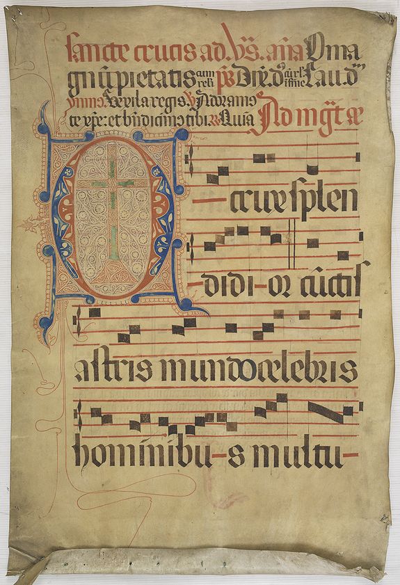 ANTIPHONARIUM, Giant leaf on vellum from an antiphonary., antique map, old maps