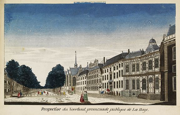 MONDHARD,  Perspective du Voorhout, promenade publique de La Haye., antique map, old maps