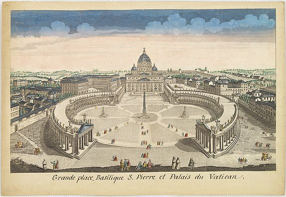 CHEREAU, J.,  Grande place, Basilique S. Pierre et Palais du Vatican., antique map, old maps