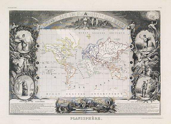 LEVASSEUR, V., Planisphère., antique map, old maps