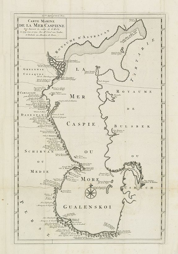 VERDEN, VAN K.,  Carte Marine De La Mer Caspiene lev�e suivant les ordres de S.M.Cz. En 1719, 1720 et 1721., antique map, old maps