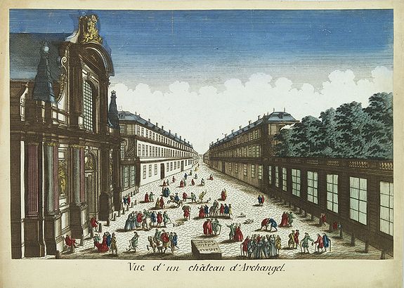 BASSET,  Vue d'un ch�teau d'Archangel., antique map, old maps