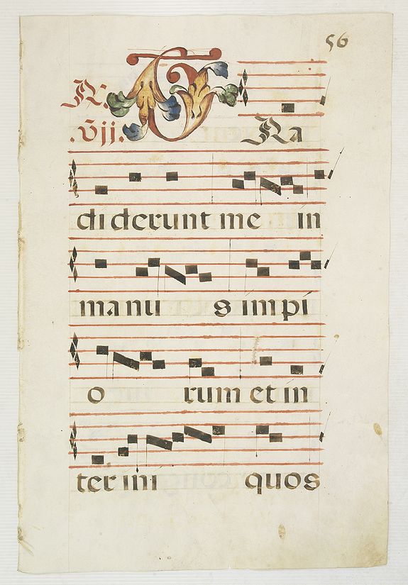ANTIPHONER, Leaf of manuscript music from an Antiphoner., antique map, old maps