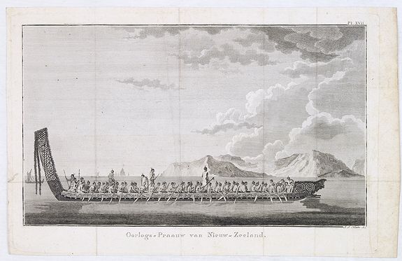 COOK, Captain James., Oorlogs-Praauw van Niew-Zeeland, antique map, old maps