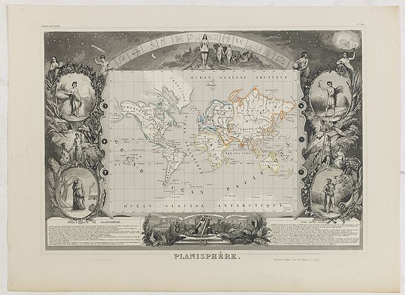 LEVASSEUR, V., Planisphère., antique map, old maps