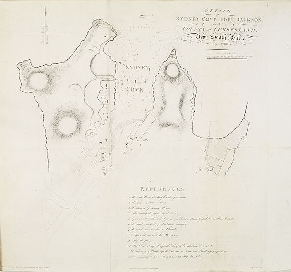 STOCKDALE, J., Sketch of Sydney Cove, Port Jackson in the County of Cumberland, New South Wales, July 1788., antique map, old maps