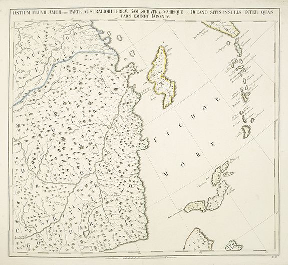 IMPERIAL ACADEMY OF SCIENCES, Ostium Fluvii Amur cum parte australiori terrae Kamtschatkae variisque in Oceano sitis Insulis inter quas pars eminet Japoniae. No.19, antique map, old maps
