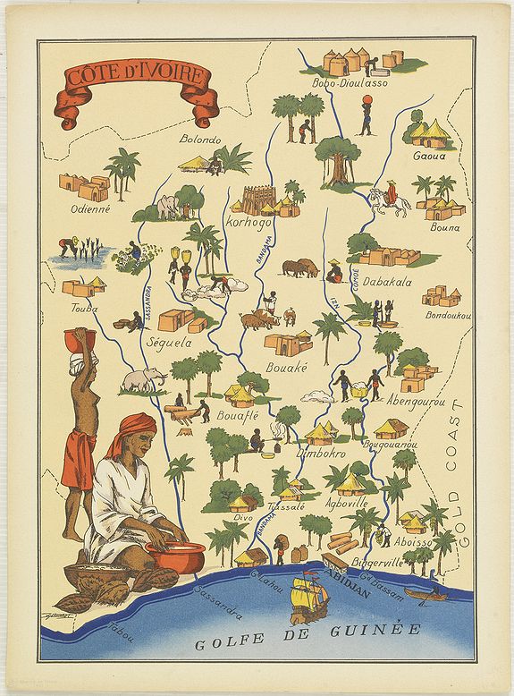 JYLBERT, Cote d'Ivoire, antique map, old maps