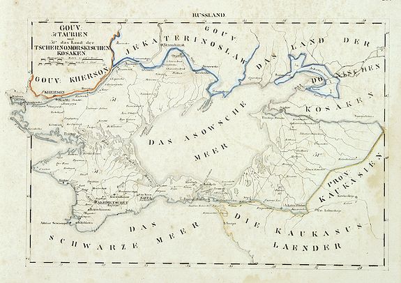 VON SCHLIEBENS, W.E.A.,  [No title] Russland. Gouv. 31. Taurien und 31a das Land der Tschernomorkischen Kosaken., antique map, old maps