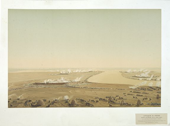 LEMERCIER, Attaque & prise des forts du Pei-Ho Le 21 Août 1860, par les troupes Françaises et Anglaises., antique map, old maps