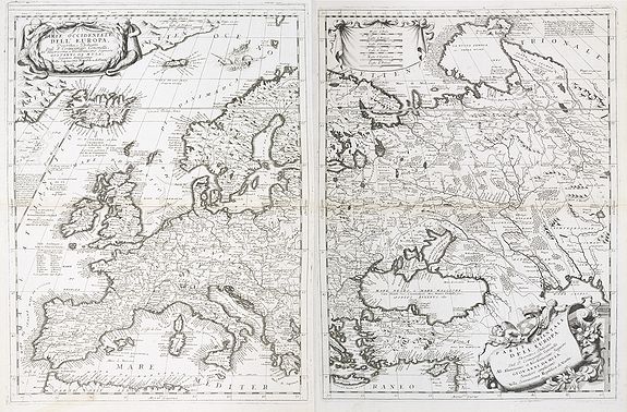 CORONELLI, V.M.,  [Coronelli's 2 sheet map of Europe]  Parte Occidentale dell' Europa� / Parte orientale dell' Europa . . ., antique map, old maps