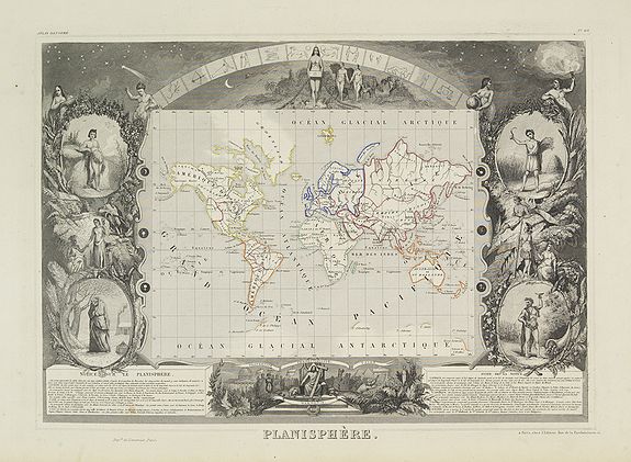 LEVASSEUR, V., Planisphère., antique map, old maps