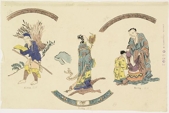 Gabriel FOURMAINTRAUX / DESVRES, Designs for porcelain plate with Chinese design., antique map, old maps