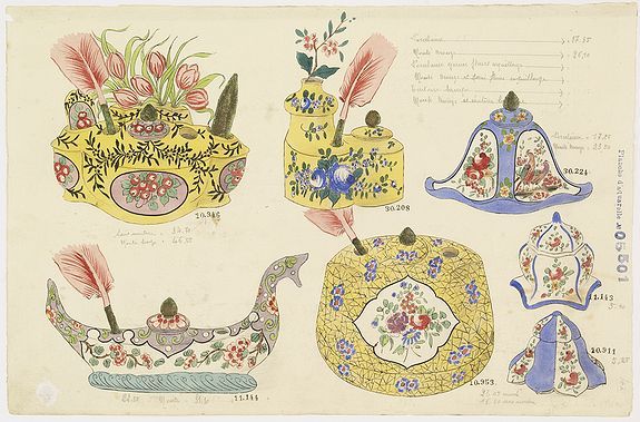 Gabriel FOURMAINTRAUX / DESVRES, Designs for Porcelain ware with Chinese design., antique map, old maps