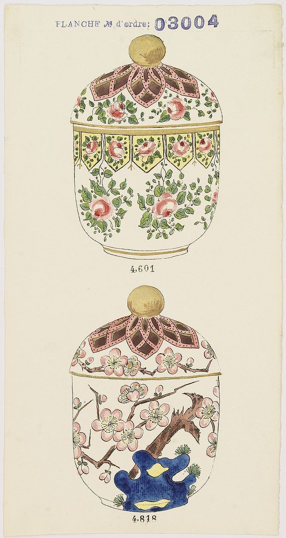 Gabriel FOURMAINTRAUX / DESVRES, Designs for two porcelain bowls with chinese design., antique map, old maps