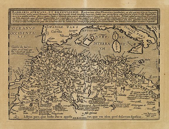 QUAD, M., Barbaria Africana, et Biledulgerid. . ., antique map, old maps