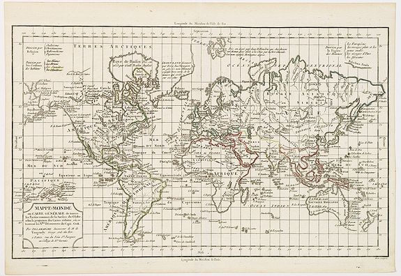 VAUGONDY, R. de / DELAMARCHE., Mappe-Monde ou carte générale de toutes les parties du globe, corrigée et augmentée des découvertes du Cap, Cook, de celles de la Pérouse en 1881. de Vancouver, de Mackensie en 1882, auxquelles sont ajoutées celles faites dans la Mer du Sud. . ., antique map, old maps