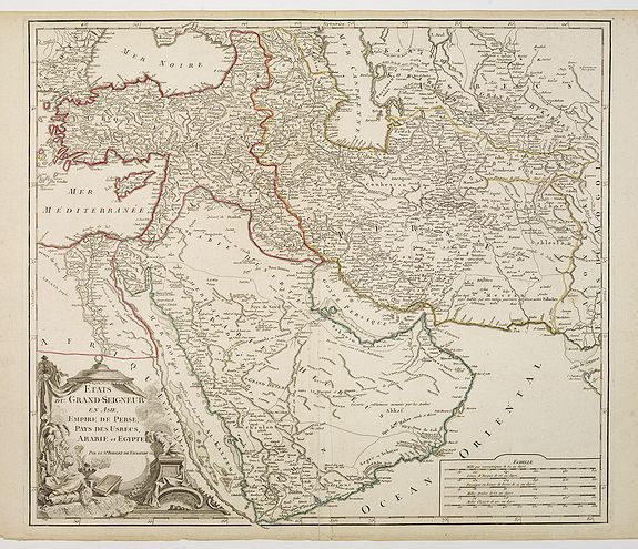 VAUGONDY, R., Etats du Grand-Seigneur en Asie, Empire de Perse, Pays des Usbecs, Arabie et Egypte., antique map, old maps