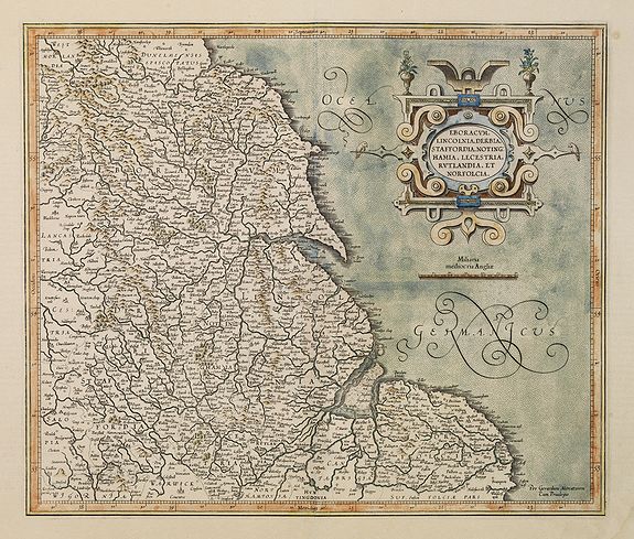 MERCATOR, G. / HONDIUS, J., Eboracum, Lincolnia, Derbia, Staffordia, etc., antique map, old maps