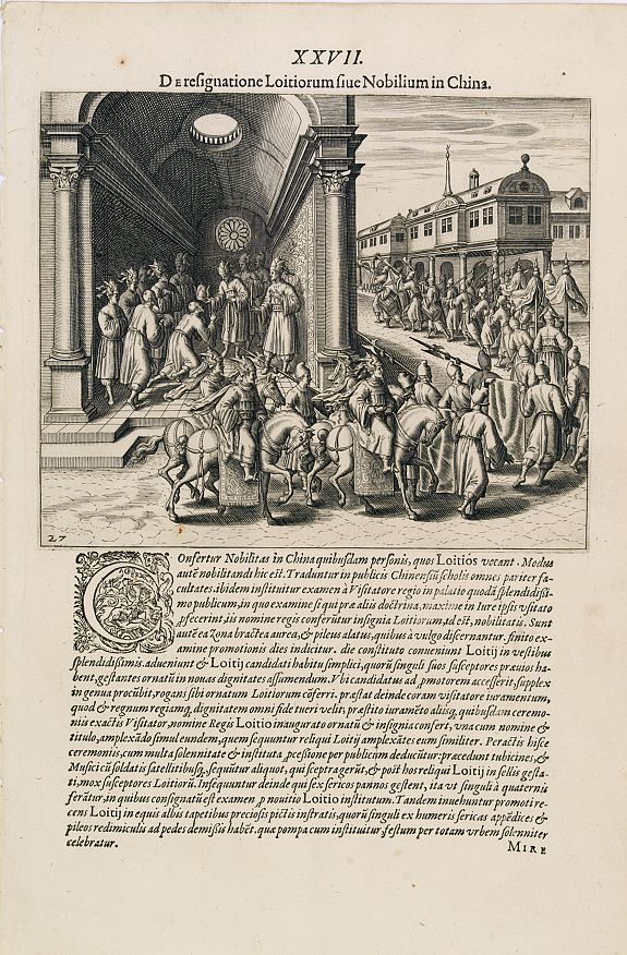 DE BRY, Th., A Parade of Noblemen in China., antique map, old maps