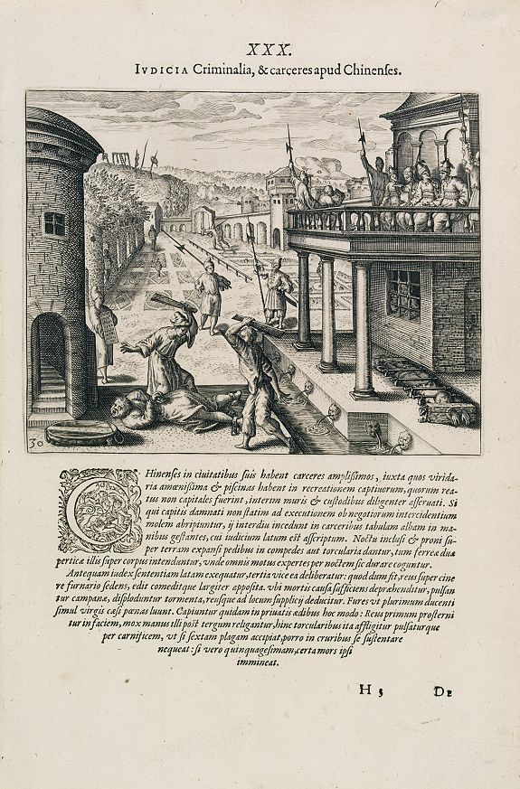 DE BRY, Th., Punishment of a criminal in China., antique map, old maps