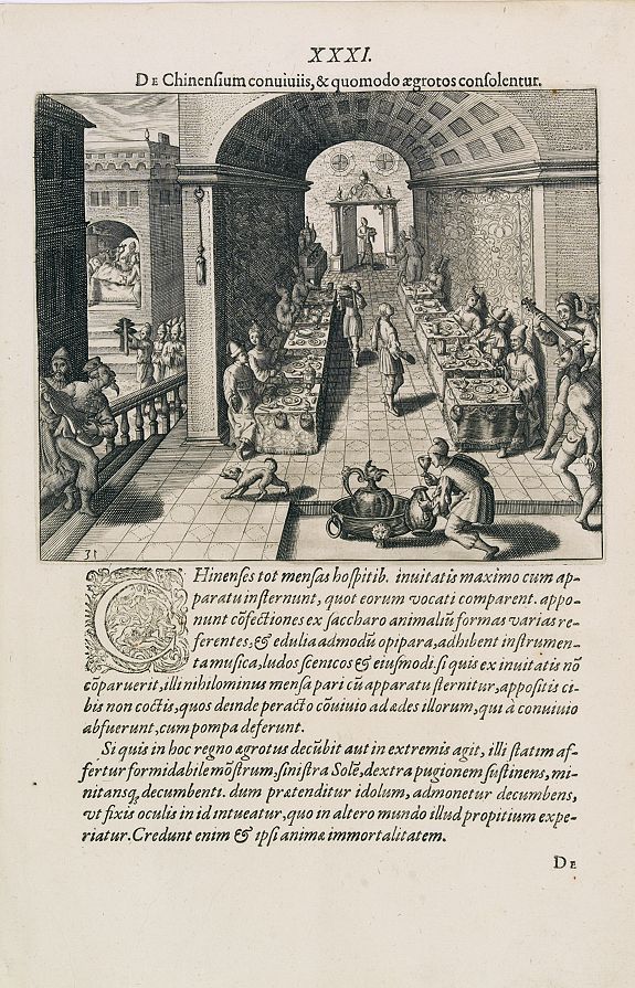 DE BRY, Th., Feast of China., antique map, old maps