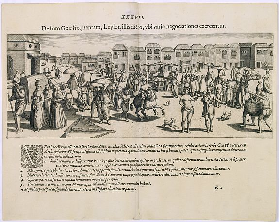DE BRY, Th., De foro Goae frequentao, Leylon. . . (The daily market at Goa)., antique map, old maps