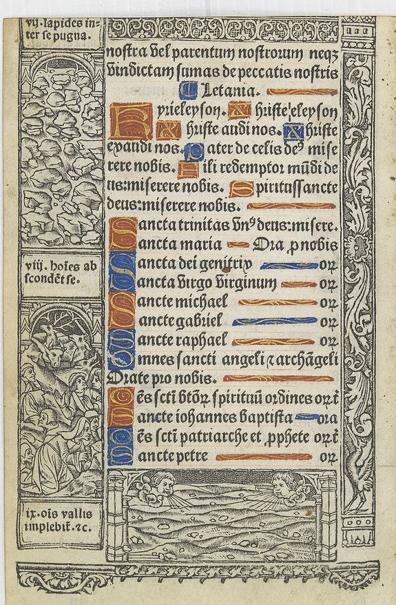 BOOK OF HOURS, Leaf on vellum from a printed Book of Hours,, antique map, old maps