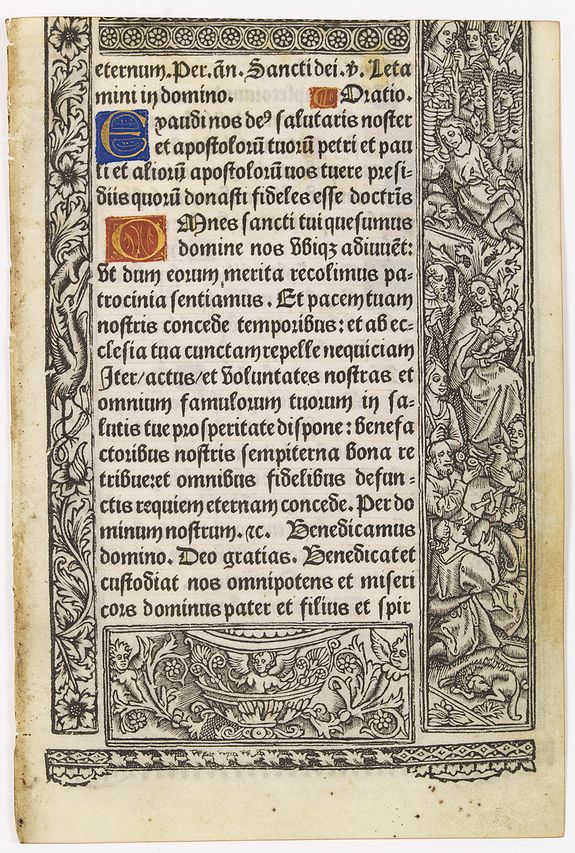 BOOK OF HOURS, Leaf on vellum from a printed Book of Hours., antique map, old maps