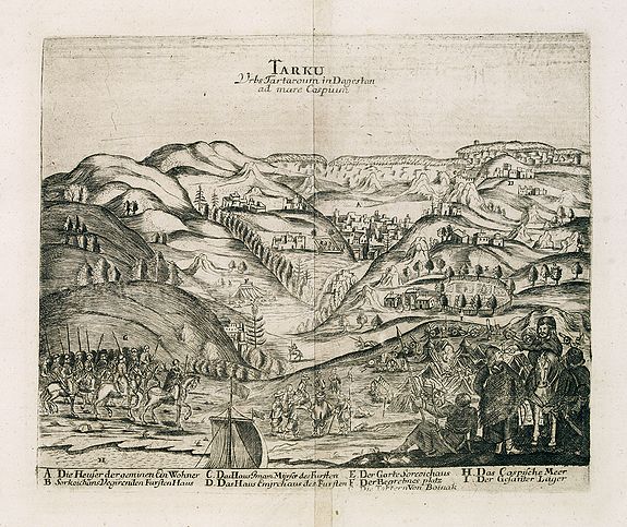 OLEARIUS, A., Tarku Urbs Tartaroum in Dagestan ad mare Caspium., antique map, old maps