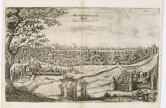 OLEARIUS, A., View of Weliki Nowgorod., antique map, old maps