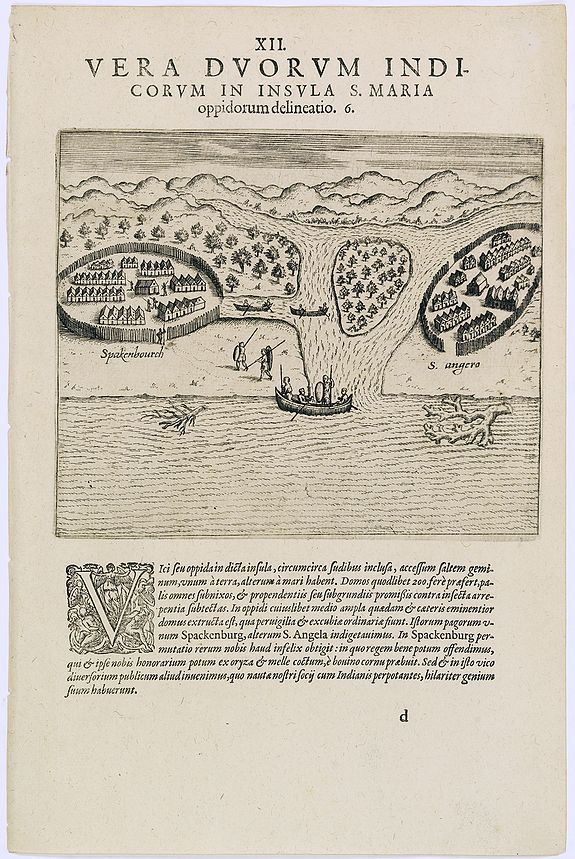 DE BRY, Th., Vera Duorum Indicorum in insula S. Maria., antique map, old maps