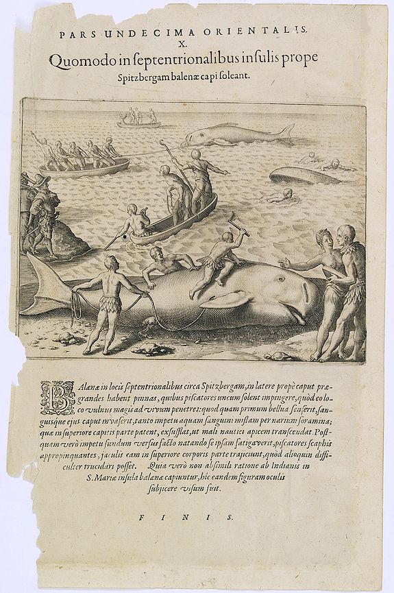 DE BRY, Th., Pars Undecima Orientalis X. Quomodo in Septentrionalibus insulis prope. (How the inhabitants catch whales off the east coast of Madagascar.), antique map, old maps