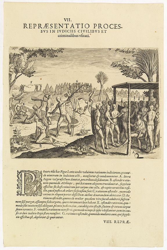 DE BRY, Th., VII. Repraesentatio Processus in Iudiciis Civilibus et Criminalibus Ufitati. (Courts and Administration of Justice), antique map, old maps
