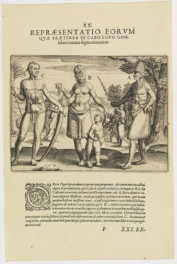 DE BRY, Th., XX. Repraesentatio Eorum Quae Praeterea in Cabo Lopo Gonfalues. . . (More inhabitants of Cabo Lopo Gonsalues), antique map, old maps