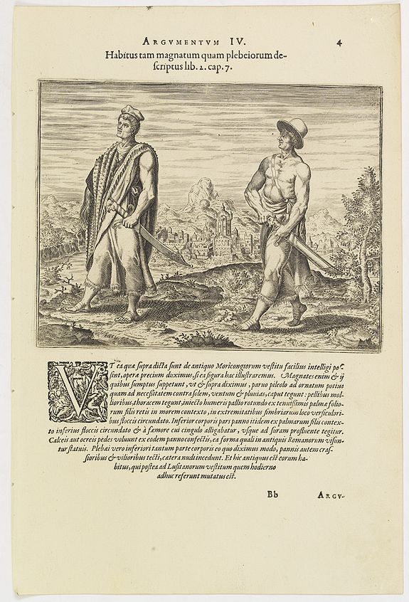 DE BRY, Th., Argumentum IV. Habitus tam magnatum quam plebeiorum descriptus lib. 2 cap. 7. (How the Congolese men dress), antique map, old maps