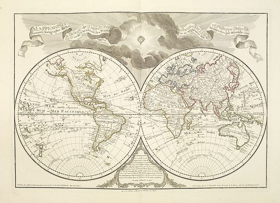 L'ISLE, G. de. / BUACHE, P./ DEZAUCHE, J.A., Mappemonde a l'usage de l'instr.on. Par Guillaume Delisle et Philippe Buache., antique map, old maps
