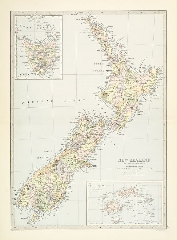 BARTHOLOMEW, J., New Zealand., antique map, old maps